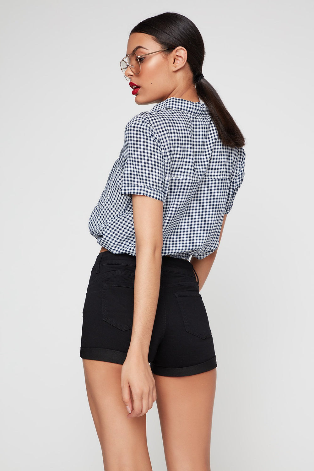 Women Butt I Love You Roll-Up Denim Short Black