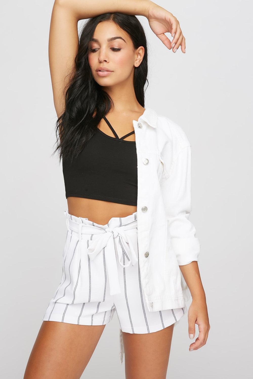 Women Caged V-Neck Cropped Tank Black