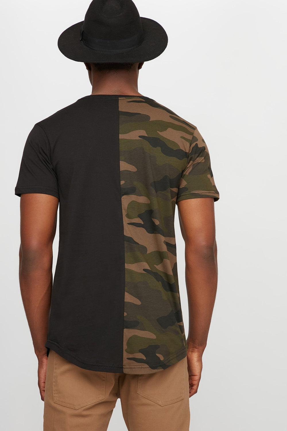 Men Camo Colour Block Pocket Crewneck T-Shirt Black