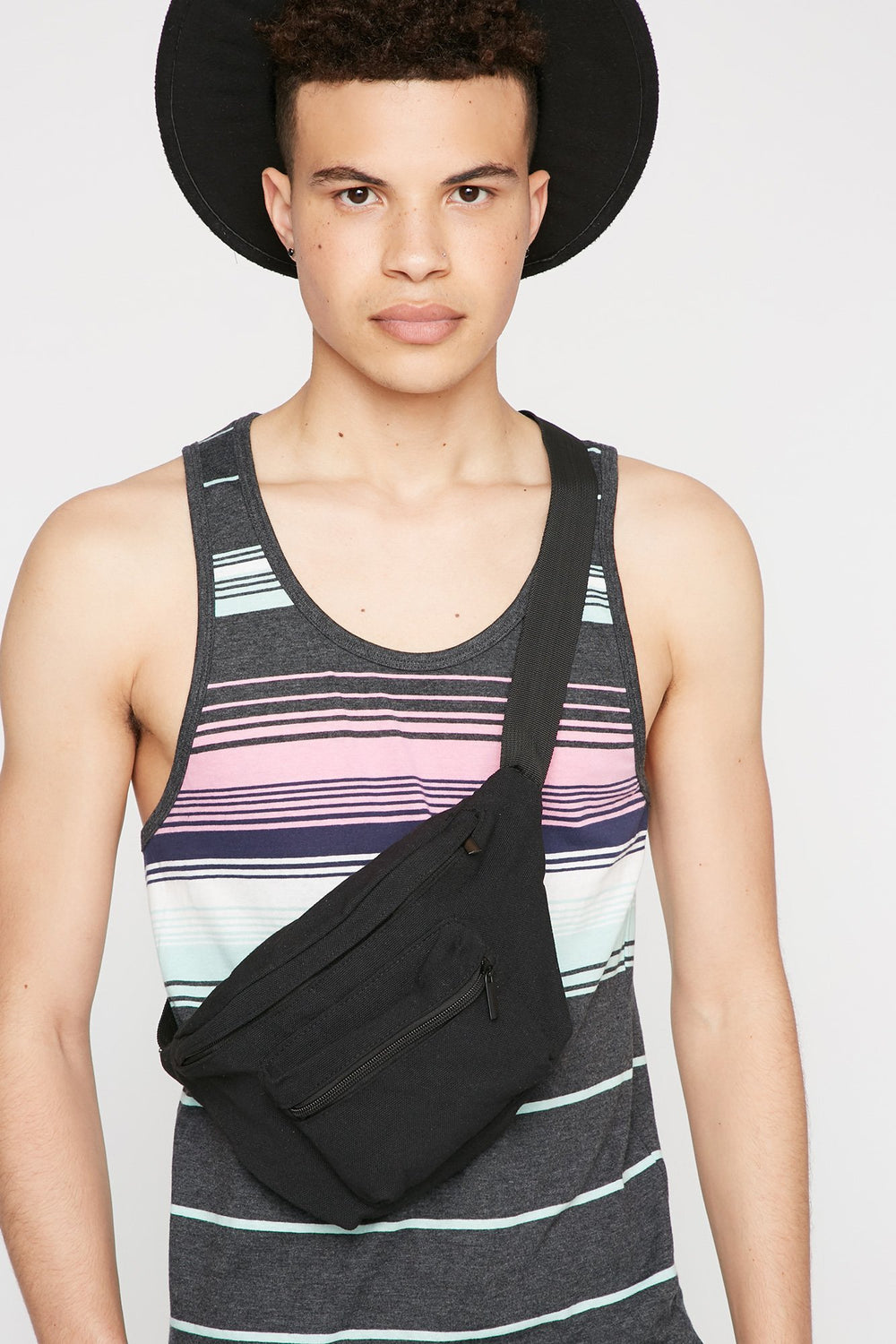 Men Canvas Duel Pouch Fanny Pack Black