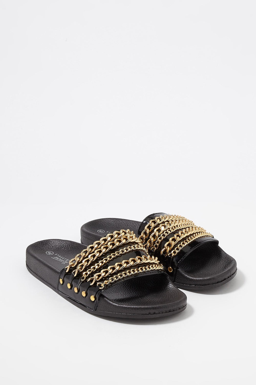 Women Chain-Link Banded Slider Sandal Black
