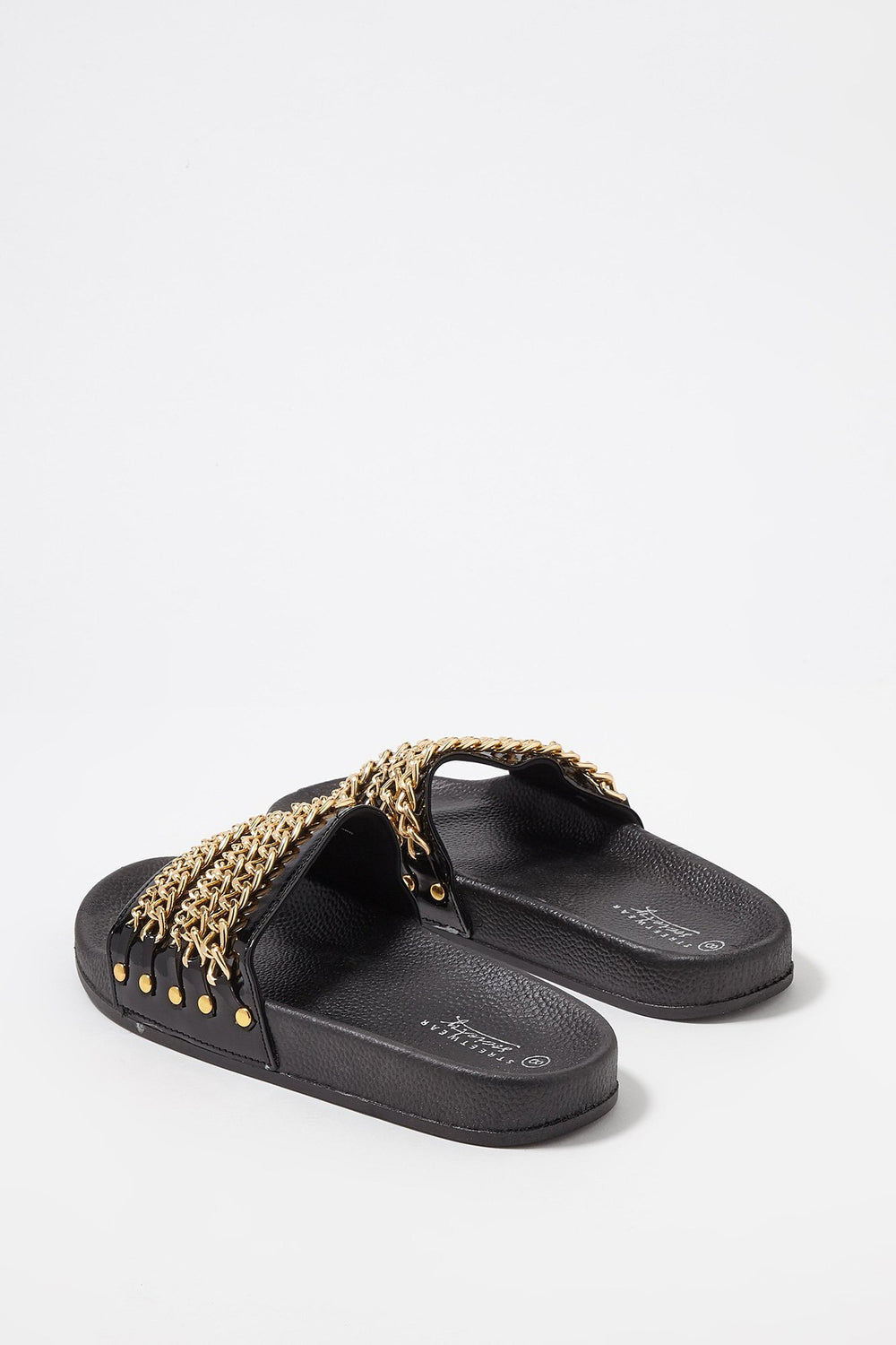 Women Chain-Link Banded Slider Sandal Black