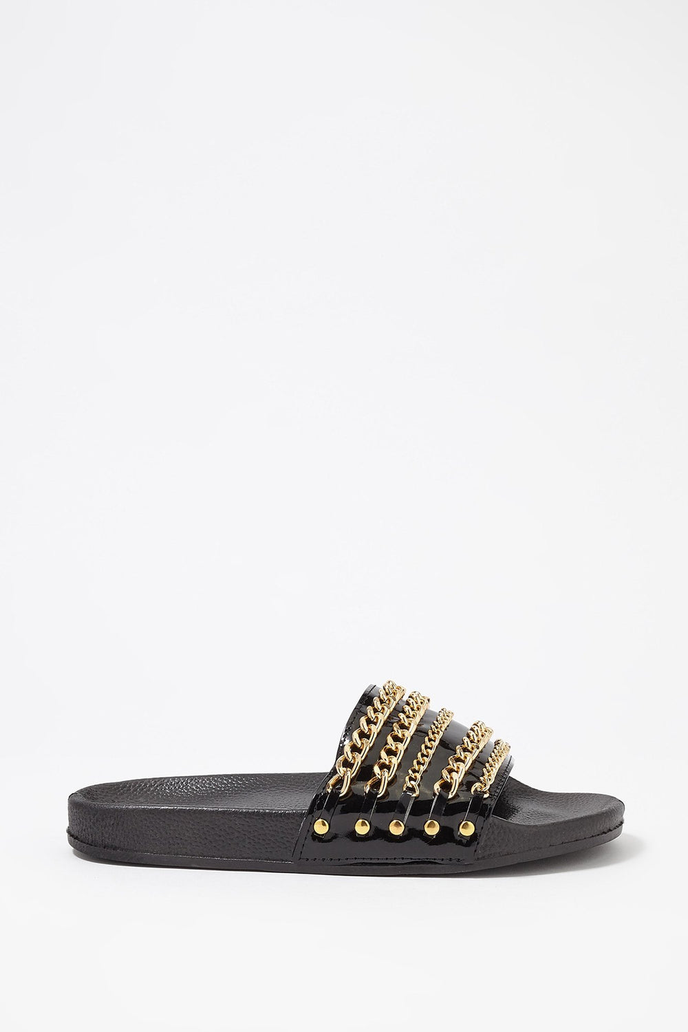 Women Chain-Link Banded Slider Sandal Black