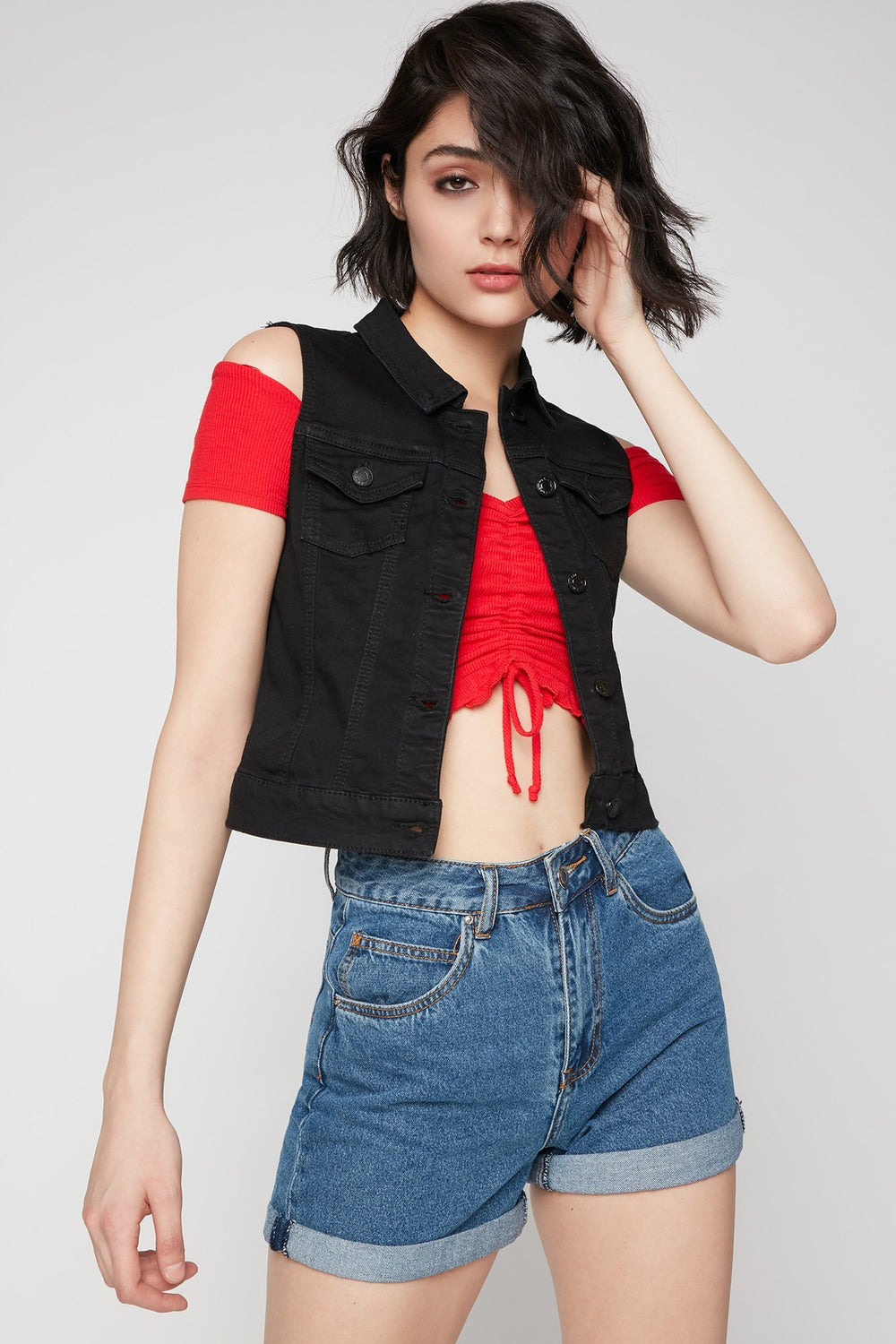 Women Classic Cropped Denim Vest Black
