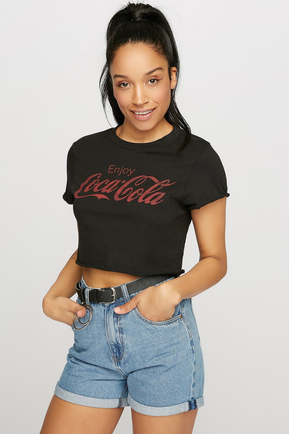 Women Coca-Cola Graphic Cropped T-Shirt Black