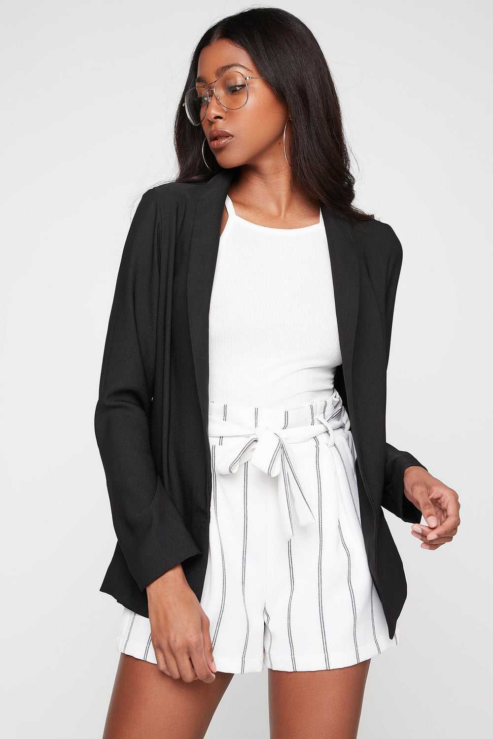 Women Crepe Open-Front Blazer Black