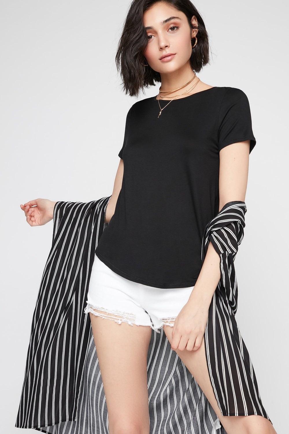 Women Crisscross-Back Dolphin Hem T-Shirt Black
