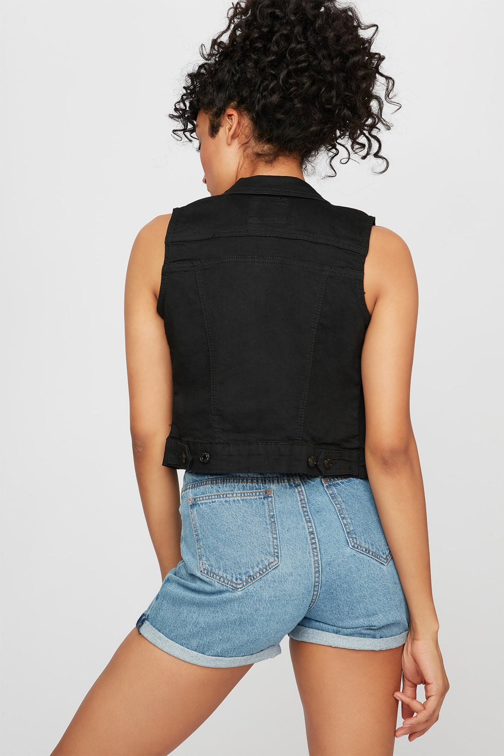 Women Cropped Classic Denim Vest Black