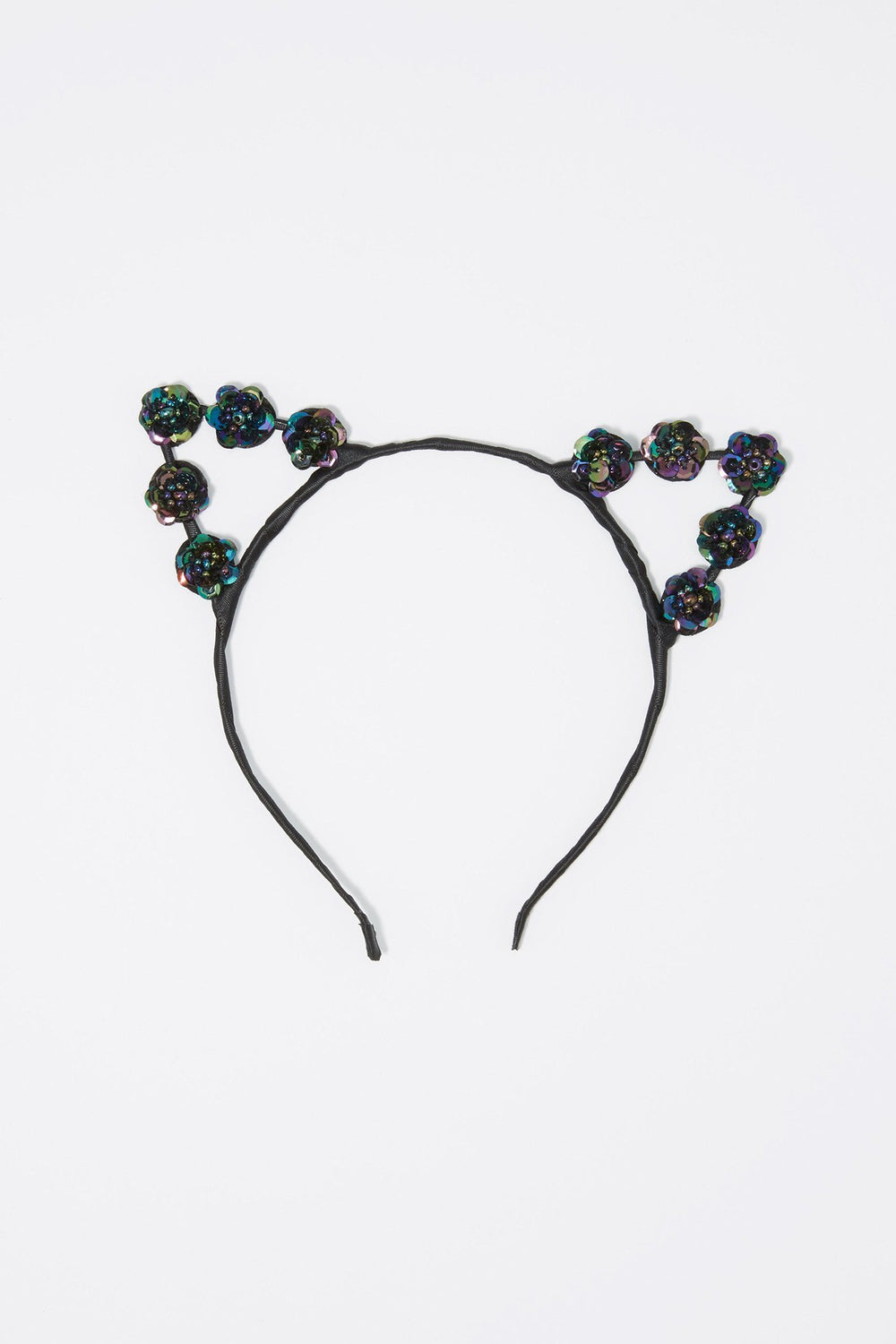 Women Dark Iridescent Floral Cat Ears Headband Black