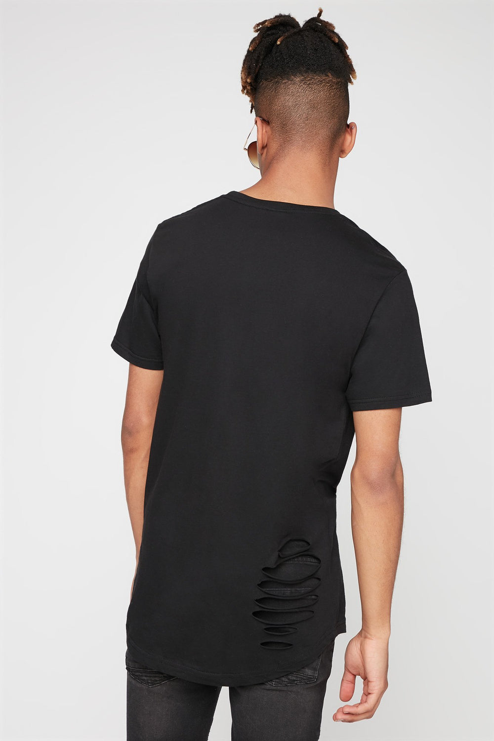 Men Distressed Crewneck T-Shirt Black
