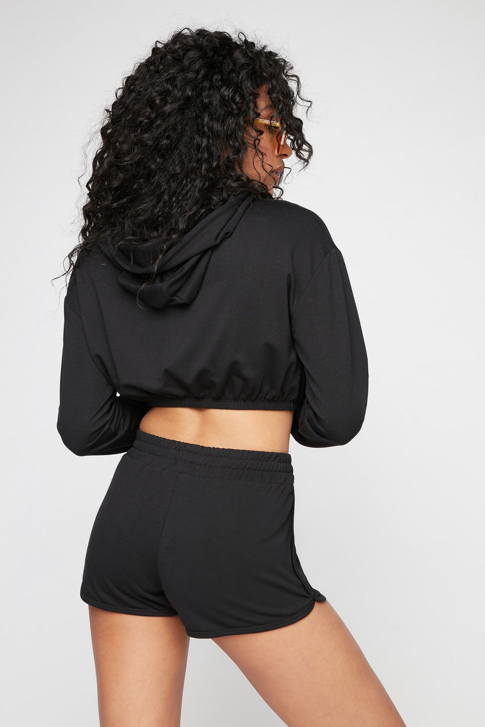 Women Dolphin Hem Drawstring Short Black