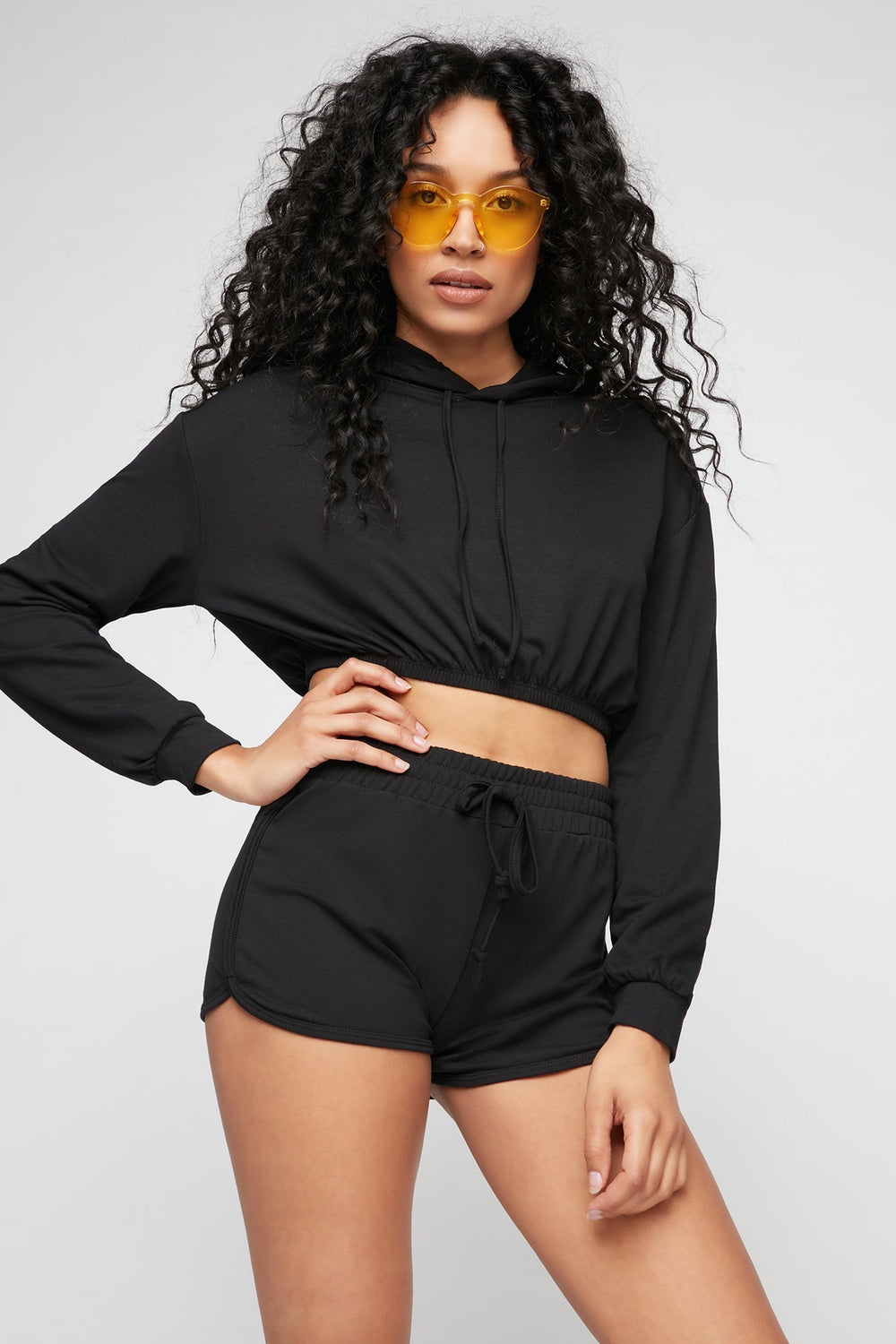 Women Dolphin Hem Drawstring Short Black