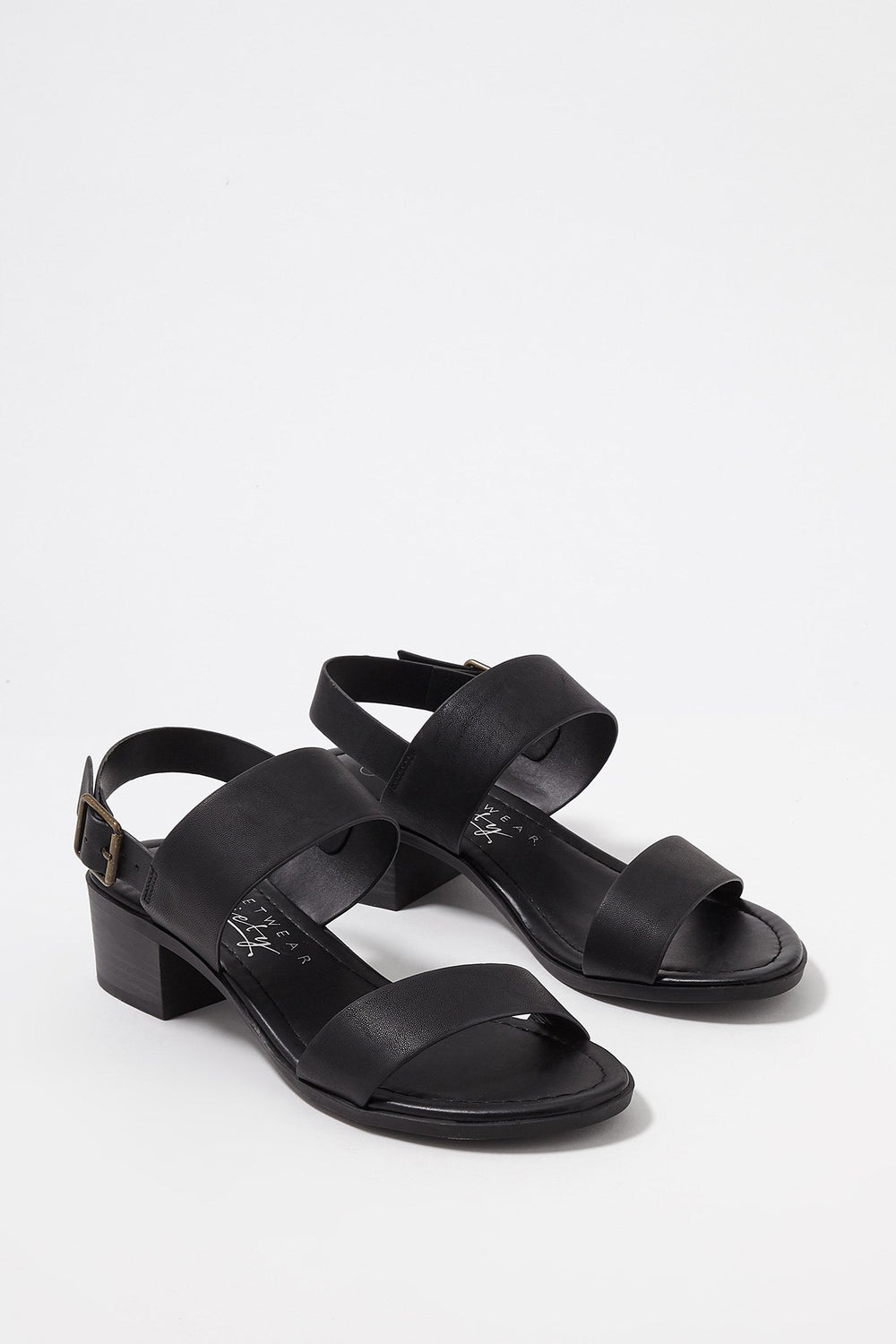 Women Double Banded Sling Back Block Heel Sandal Black