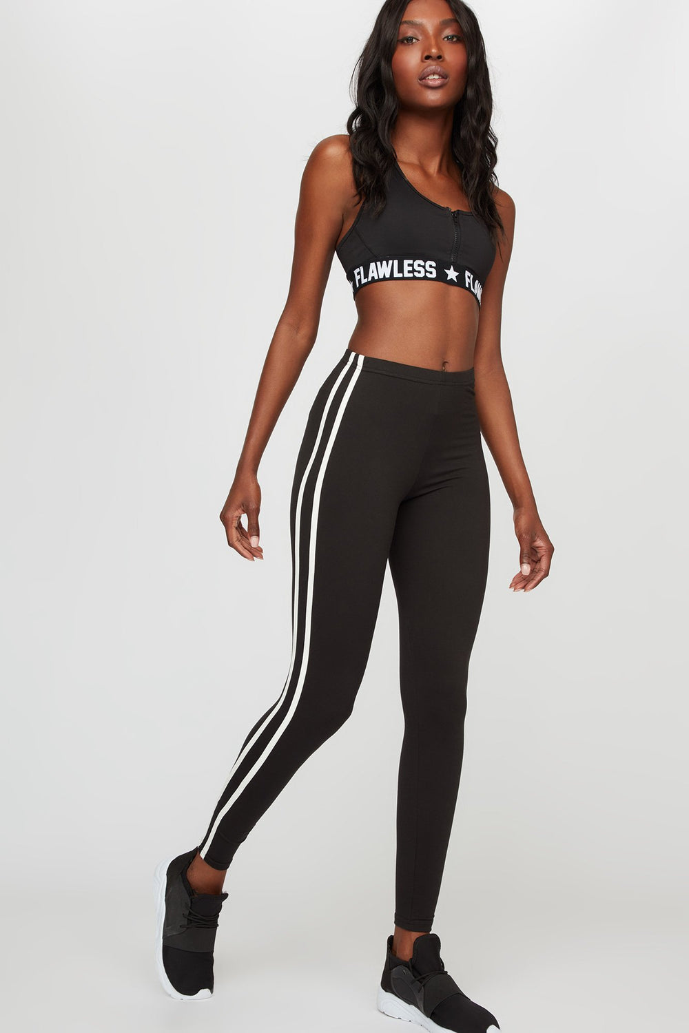 Women Double Side Stripe Legging Black