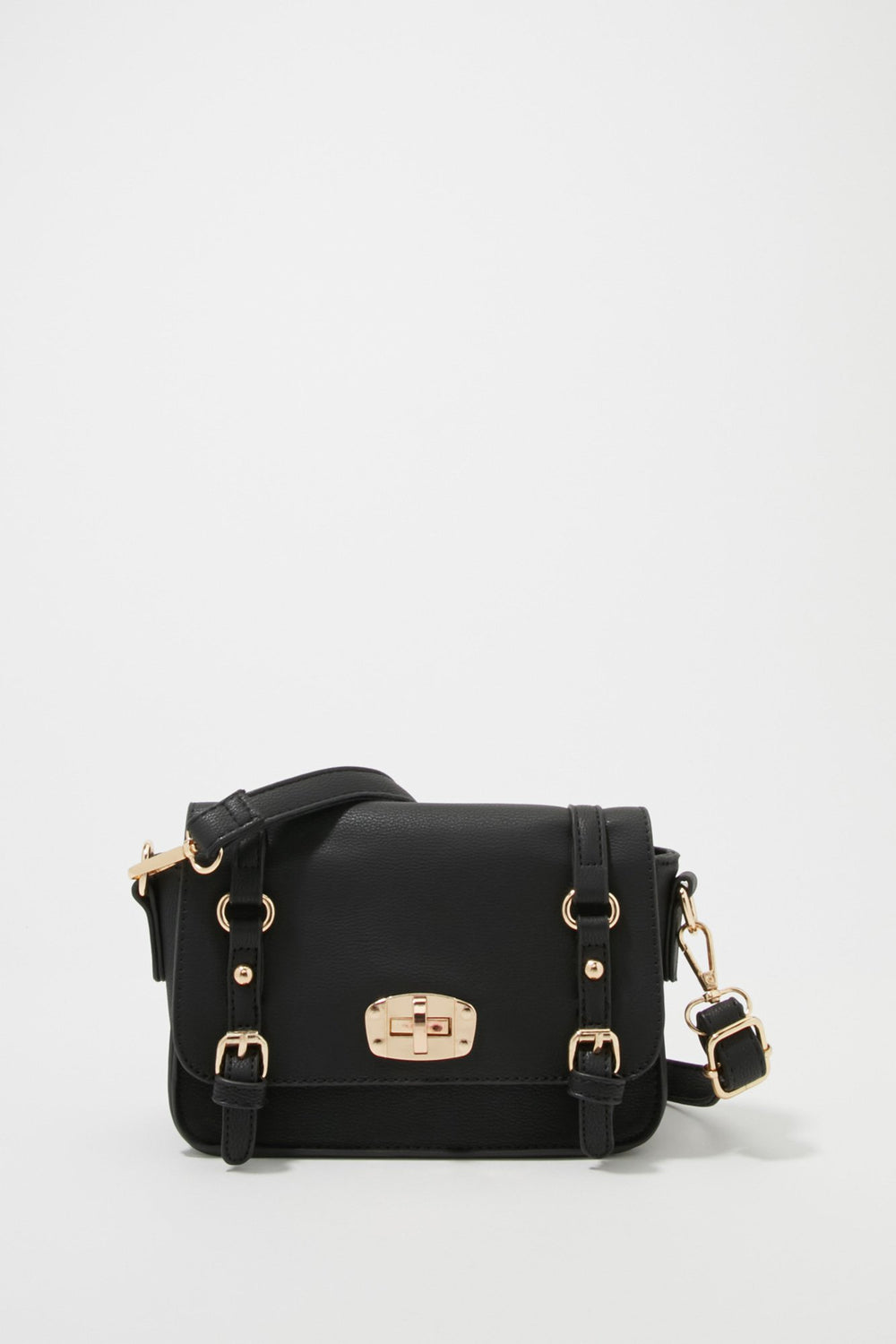 Women Dual Buckle Crossbody Bag Black