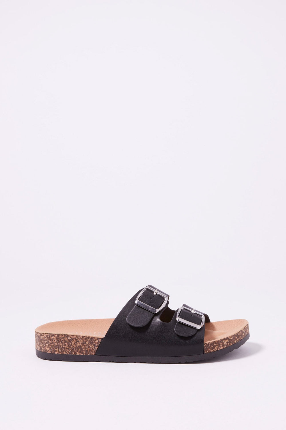 Women Dual Buckle Slider Sandal Black