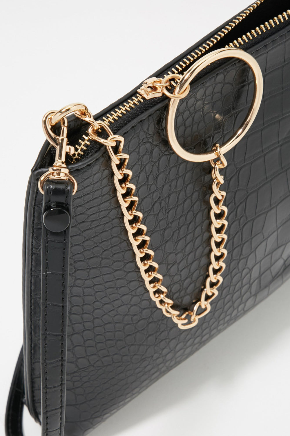 Women Faux-Croc Ring-Chain Crossbody Bag Black