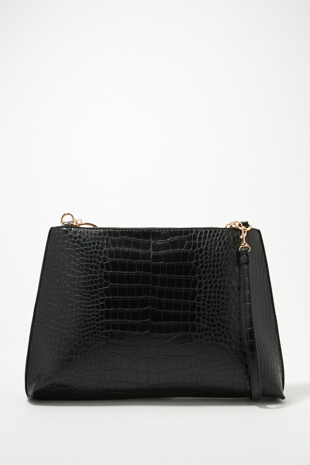 Women Faux-Croc Ring-Chain Crossbody Bag Black