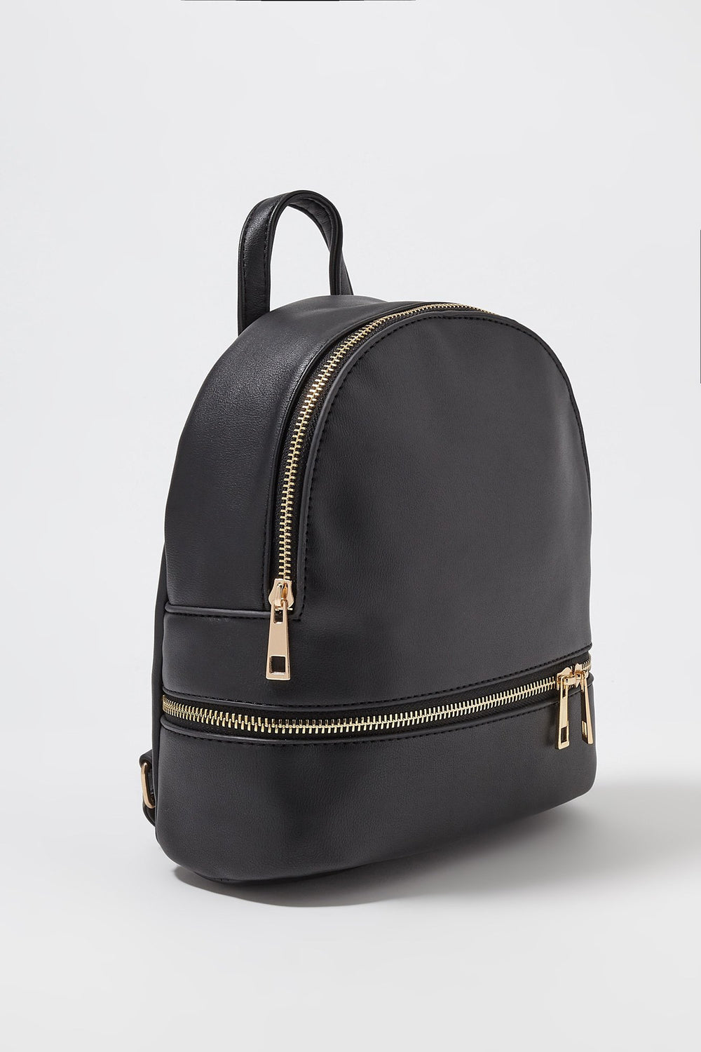 Women Faux-Leather Centre Zipper Mini Backpack Black