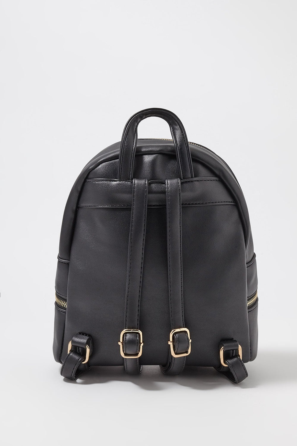Women Faux-Leather Centre Zipper Mini Backpack Black