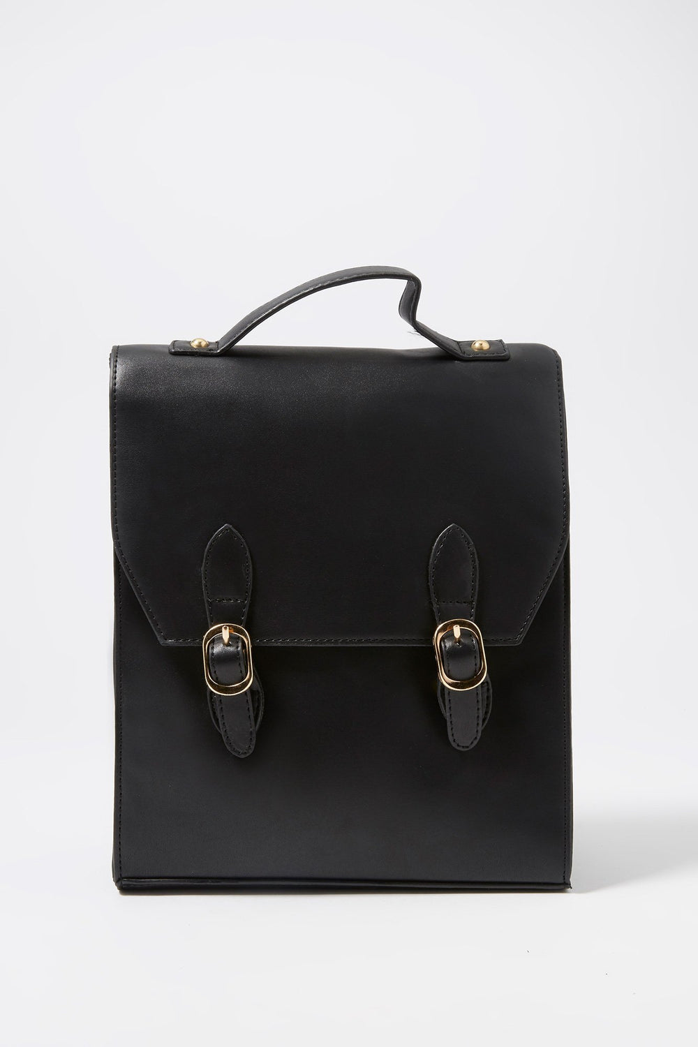 Women Faux-Leather Dual Buckle Backpack Black