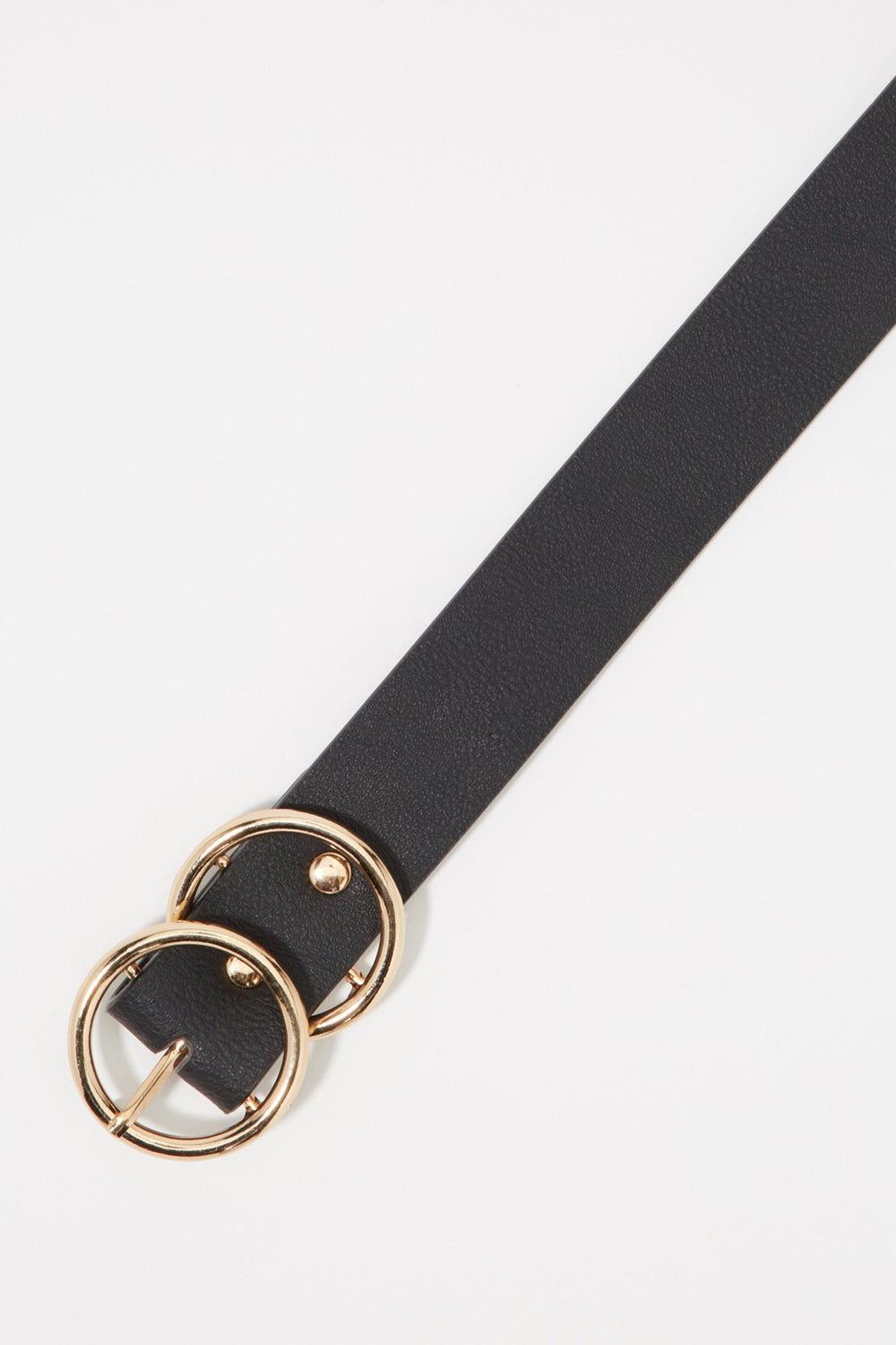 Women Faux-Leather Dual Circle Buckle Jean Belt Black