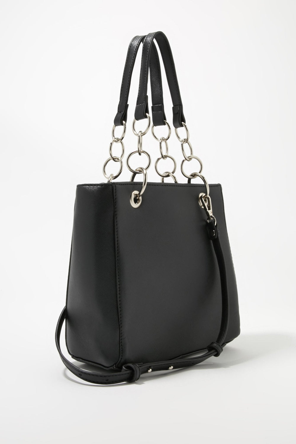 Women Faux-Leather Mini Tote With Chain Black