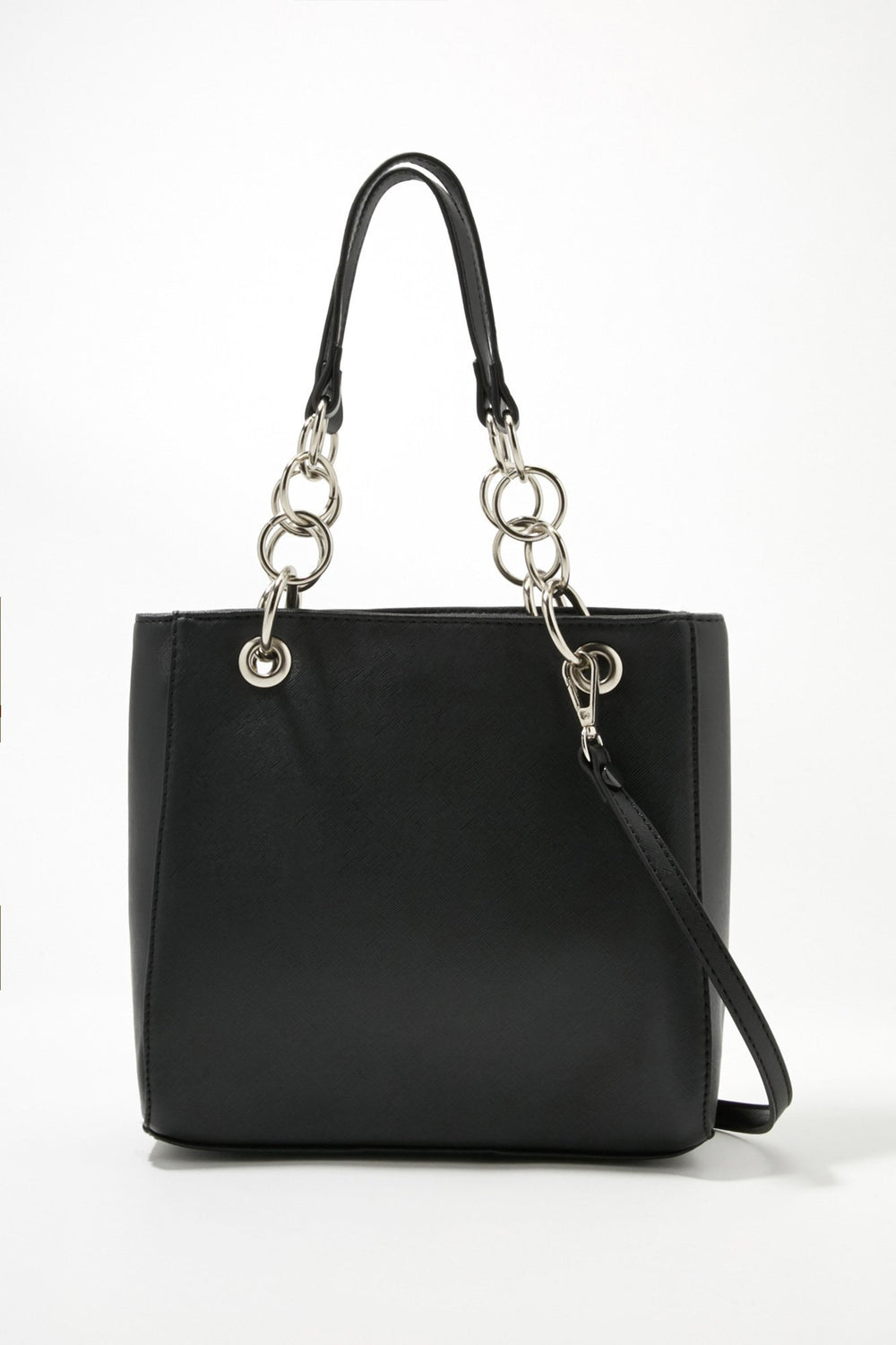 Women Faux-Leather Mini Tote With Chain Black