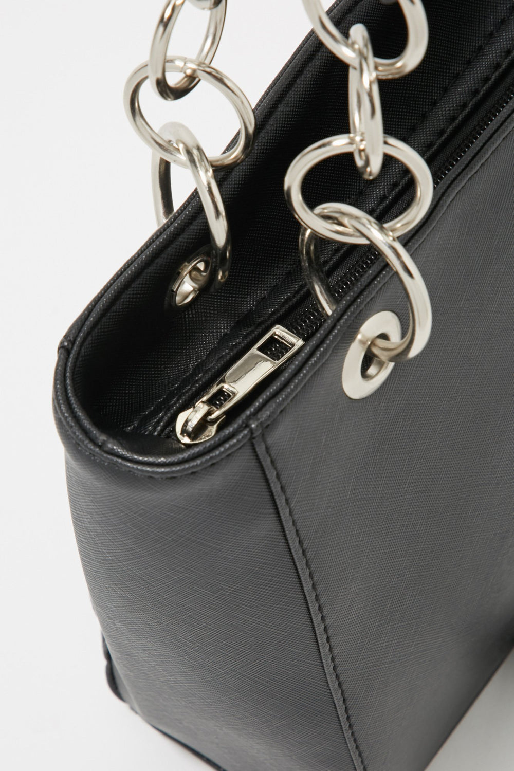 Women Faux-Leather Mini Tote With Chain Black