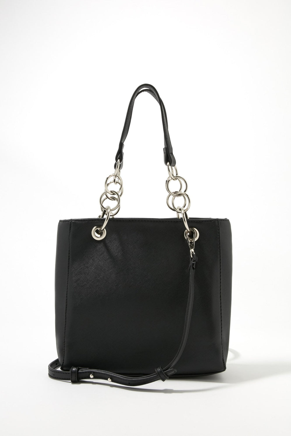Women Faux-Leather Mini Tote With Chain Black