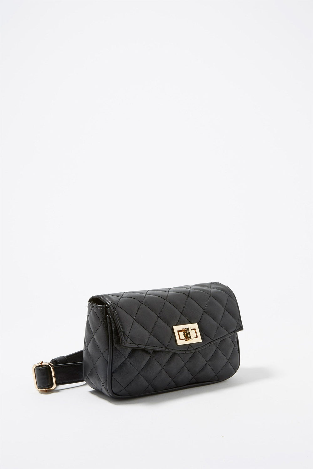 Women Faux-Leather Quilted Buckle Fanny Pack Black