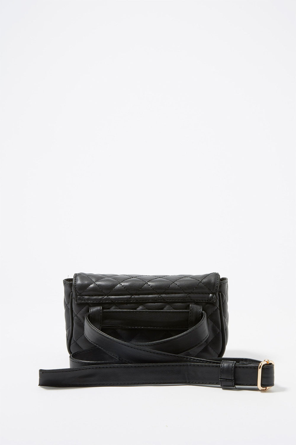 Women Faux-Leather Quilted Buckle Fanny Pack Black