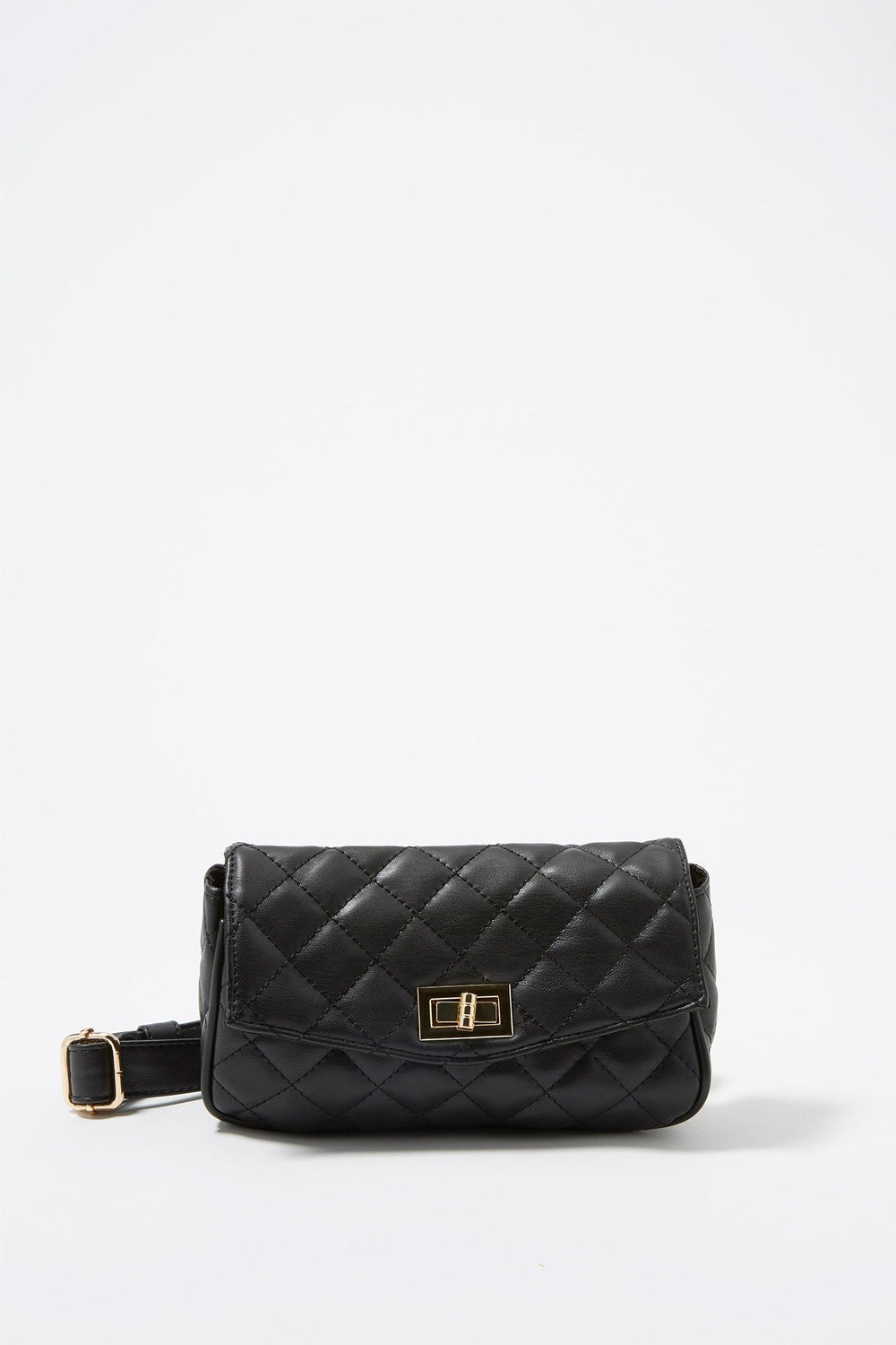 Women Faux-Leather Quilted Buckle Fanny Pack Black