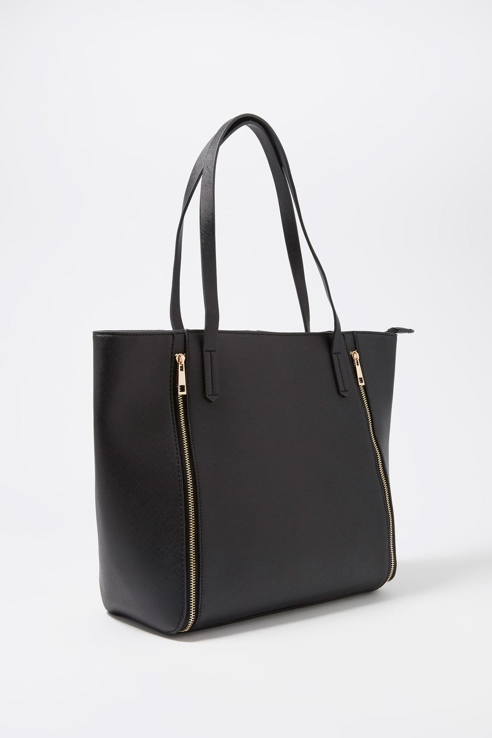 Women Faux-Leather Zipper Tote Bag Black
