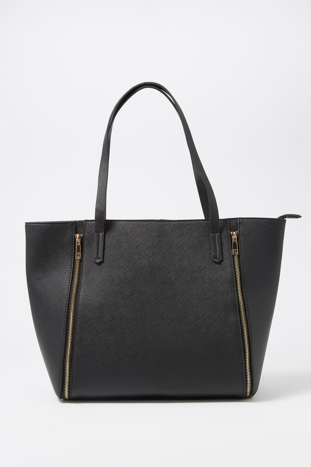 Women Faux-Leather Zipper Tote Bag Black