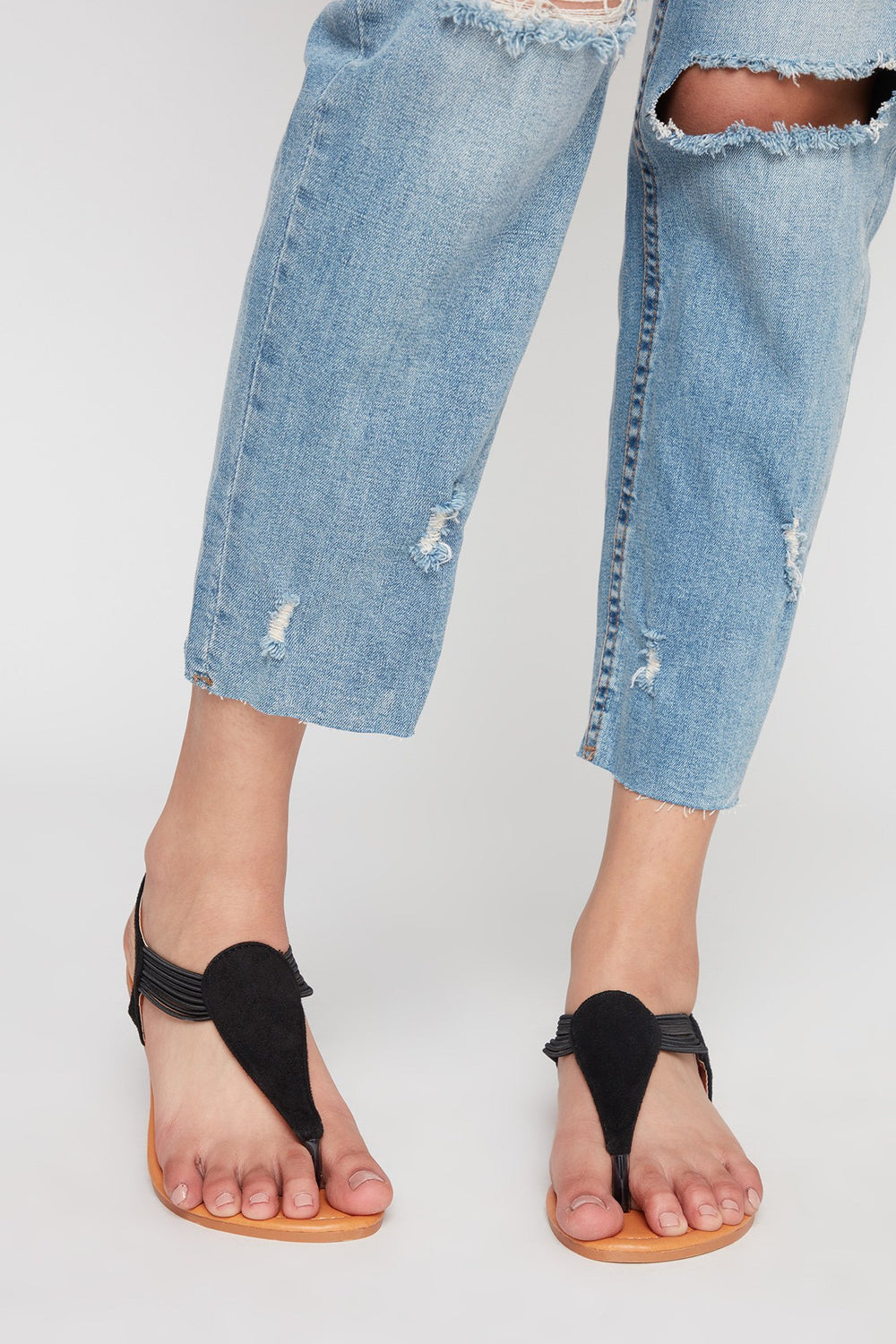 Women Faux-Suede Elastic T-Bar Sandal Black