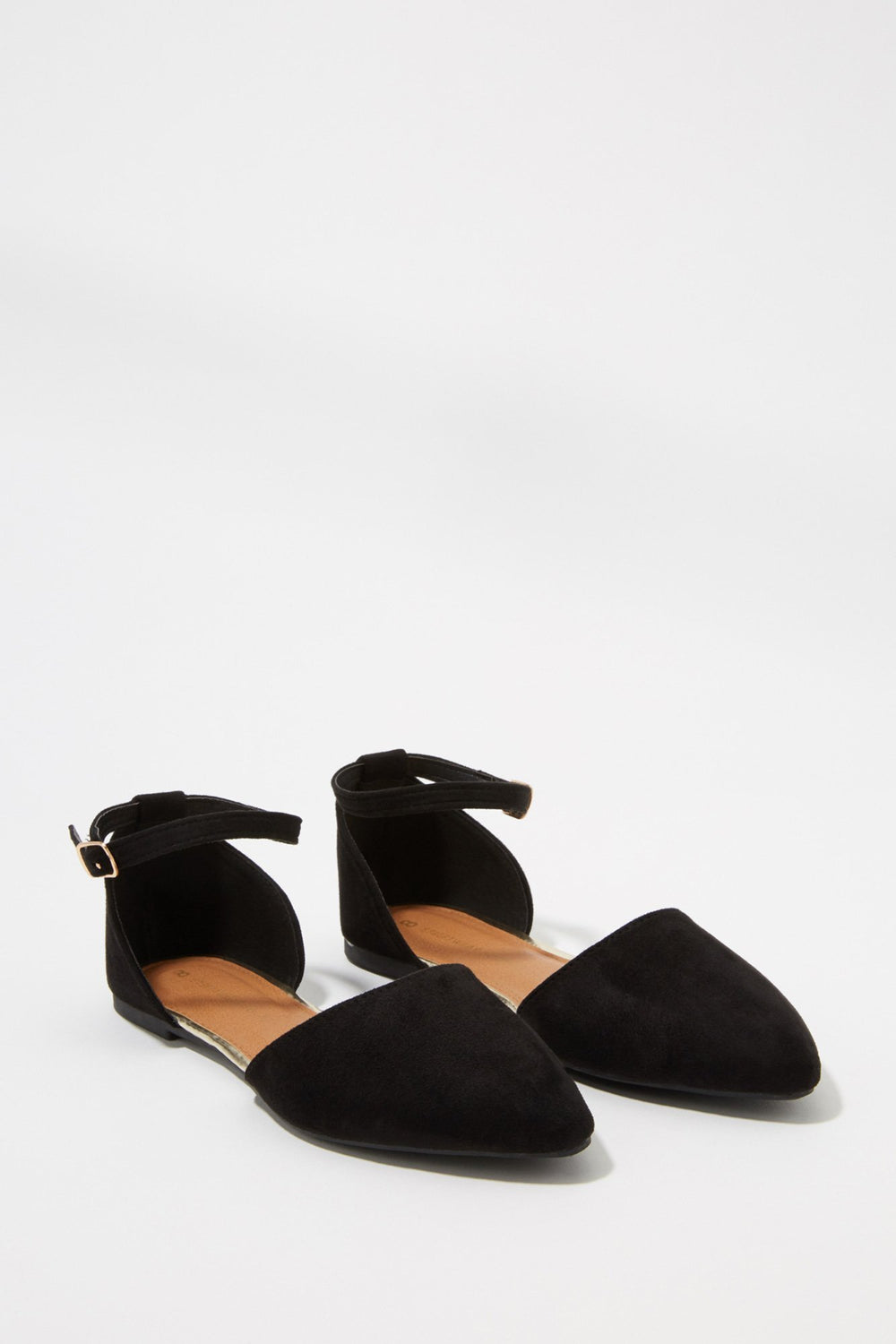 Women Faux-Suede Open-Shank Buckle Strap Flat Black