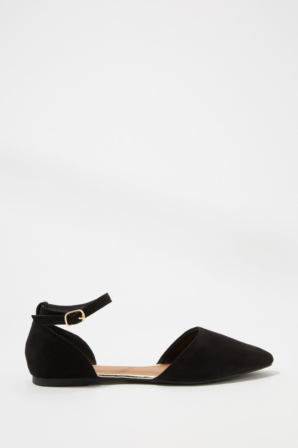Women Faux-Suede Open-Shank Buckle Strap Flat Black