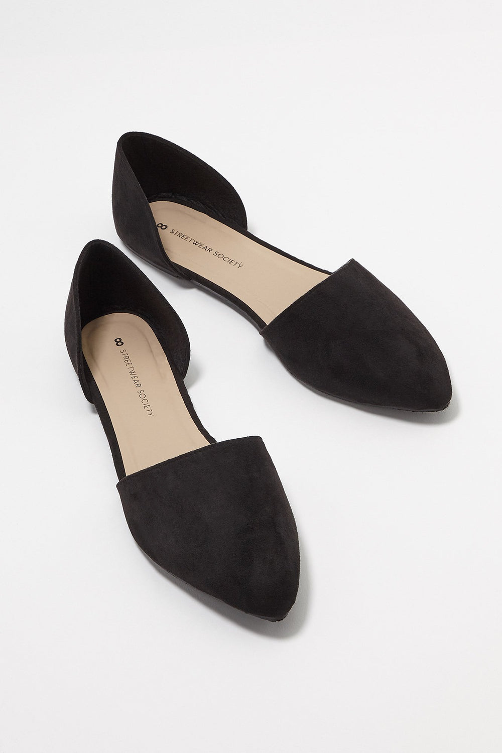 Women Faux-Suede Pointed Toe Slip-On Ballet Flat Black
