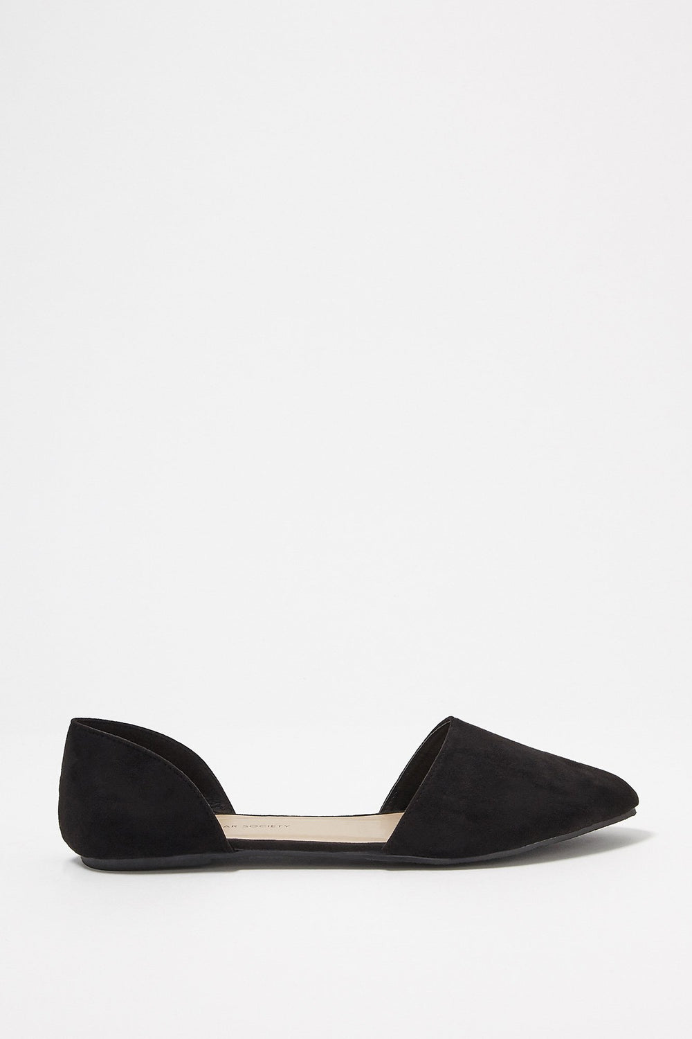 Women Faux-Suede Pointed Toe Slip-On Ballet Flat Black