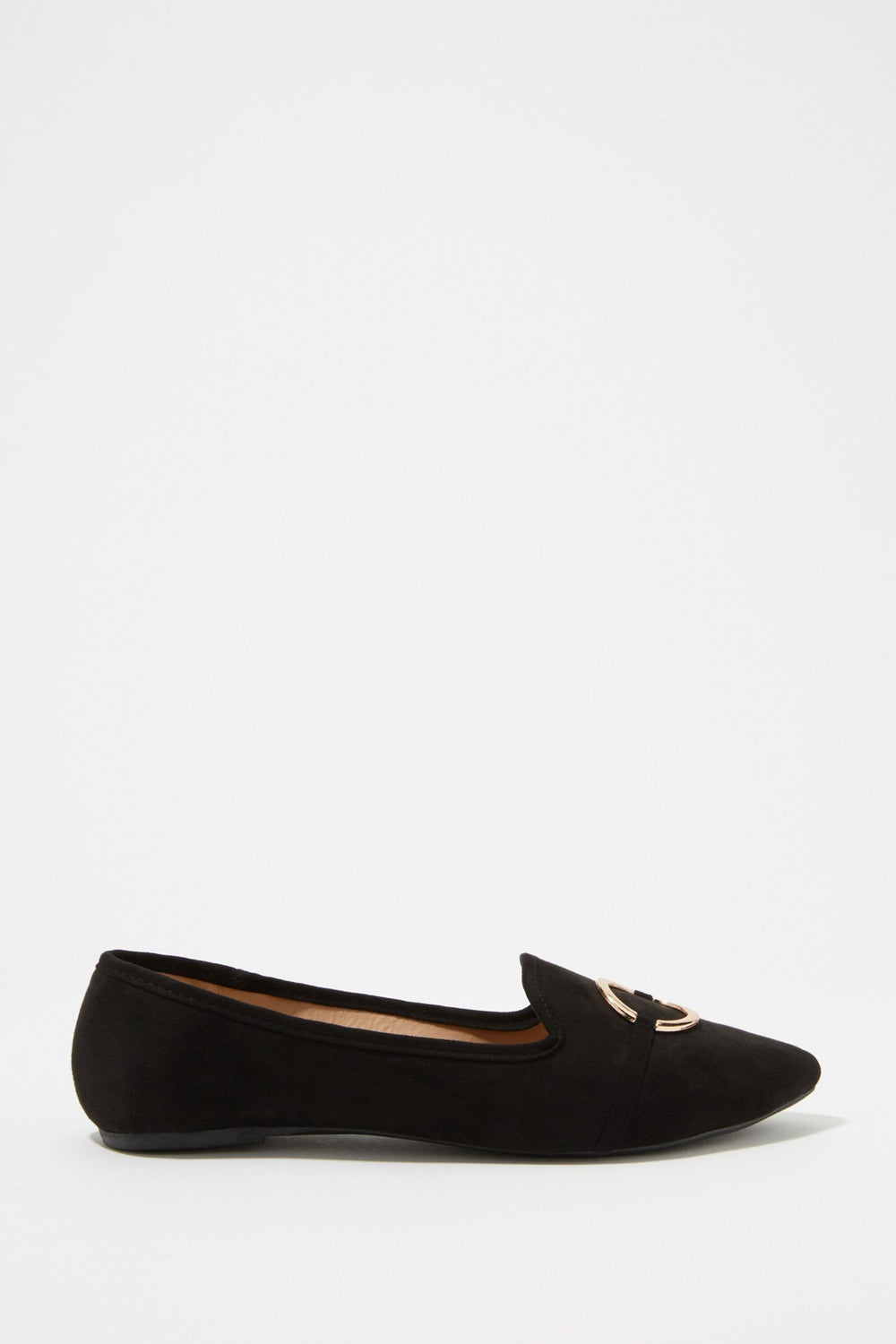 Women Faux-Suede Ring Pendant Slip-On Loafer Black