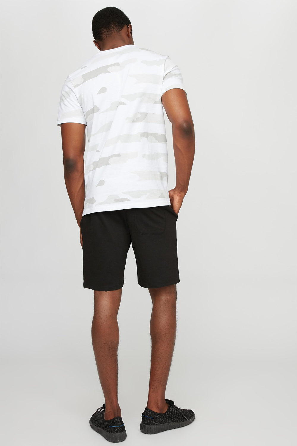 Men Fleece Slim Drawstring Jogger Short Black