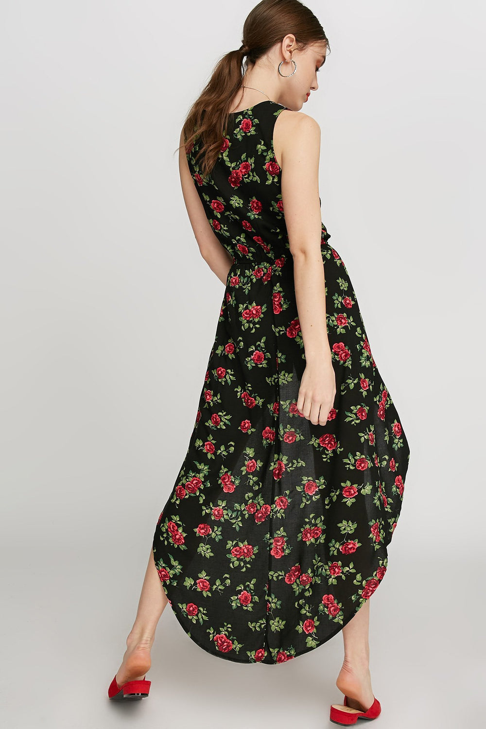 Women Floral Strapless Walkthrough Romper Black