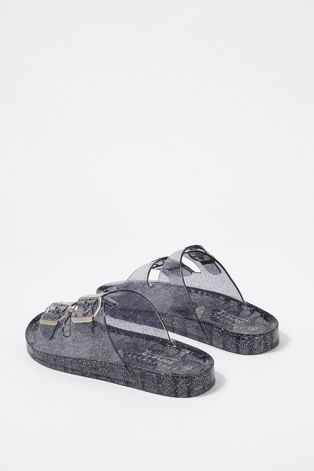 Women Glitter Jelly Duel Buckle Slider Sandal Black