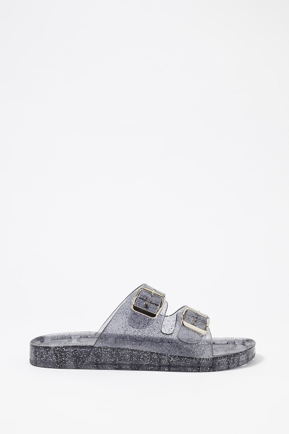 Women Glitter Jelly Duel Buckle Slider Sandal Black