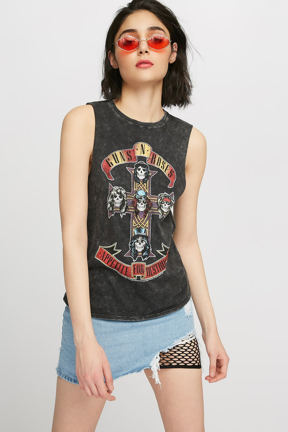 Women Guns & Roses Cut-Out Back Graphic Tank Black