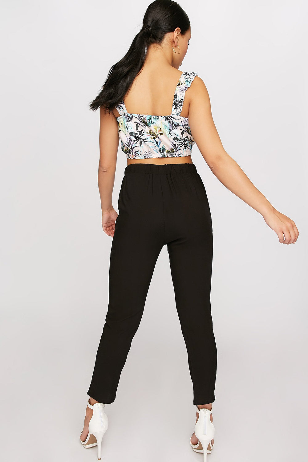 Women High-Rise Belted Self-Tie Pant Black