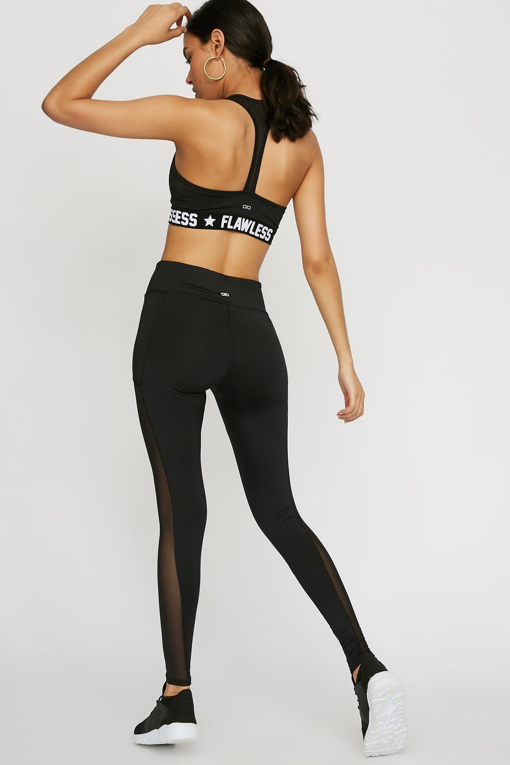 Women High-Rise Black Mesh Side-Leg Energy Legging Black