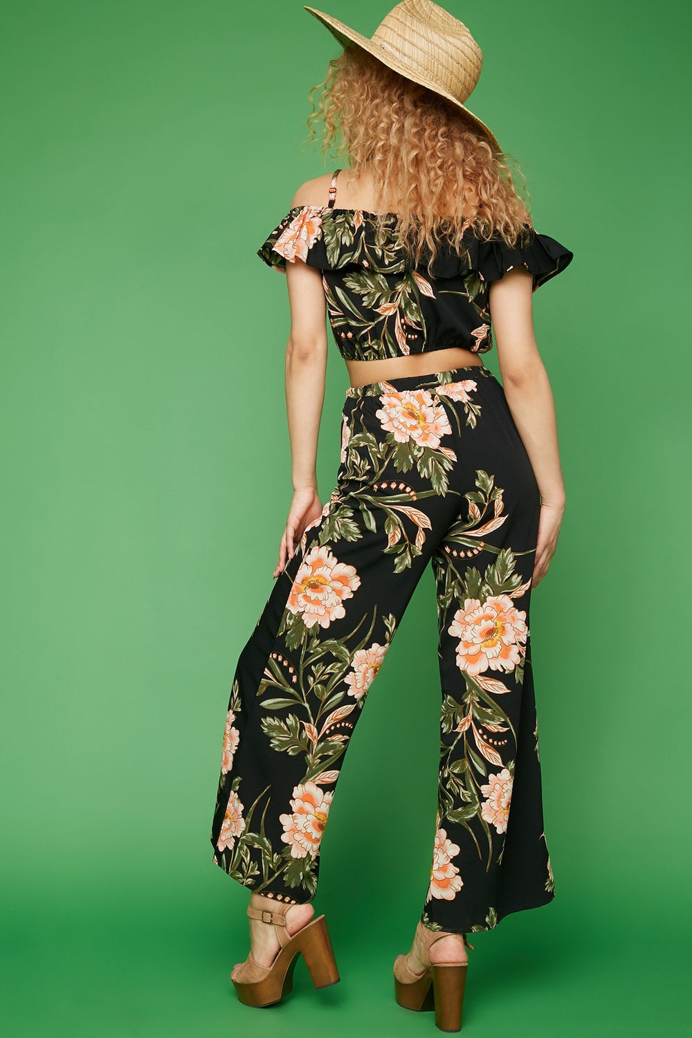 Women High-Rise Floral Wide Leg Palazzo Pant Black