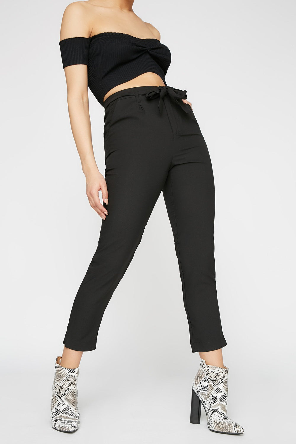 Women High-Rise Self-Tie Culotte Pant Black